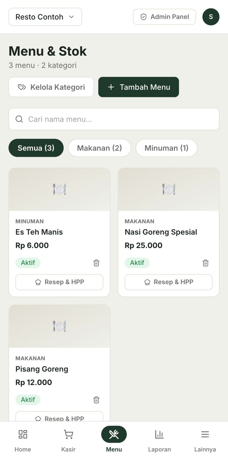 Resto & Cafe Management, mobile view