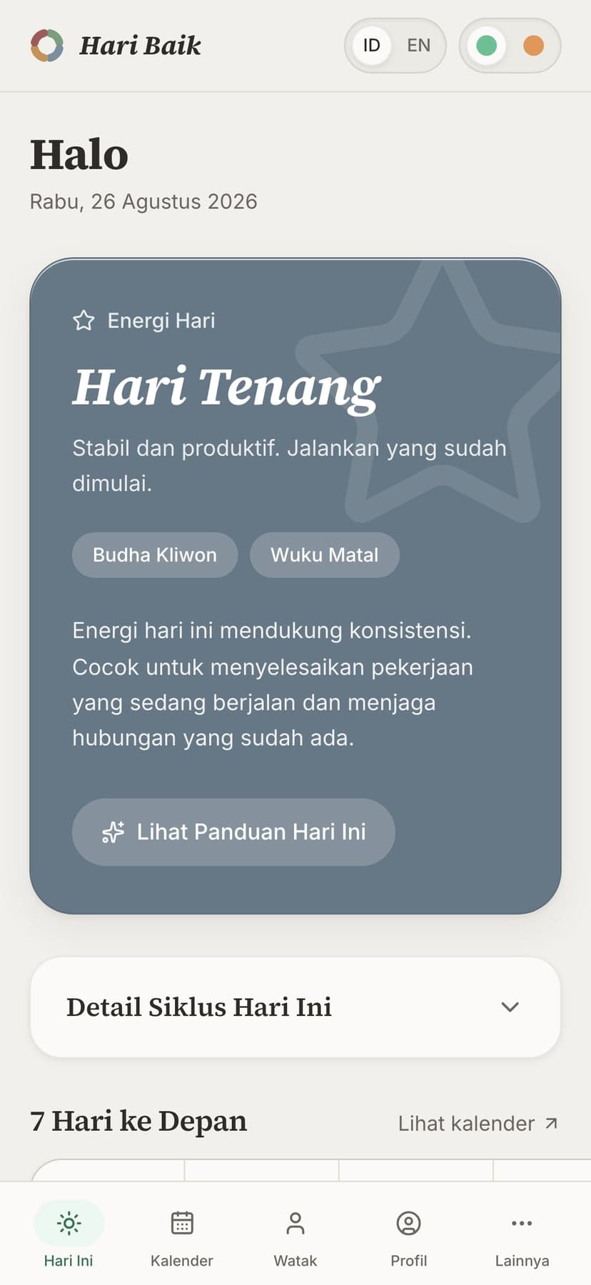 Hari Baik, mobile view